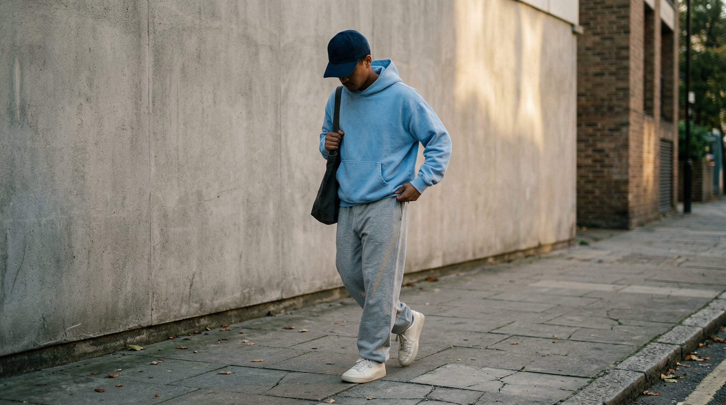 Babyblauer Heavyweight Hoodie mit Grey Melange Jogger Streetwear Walking