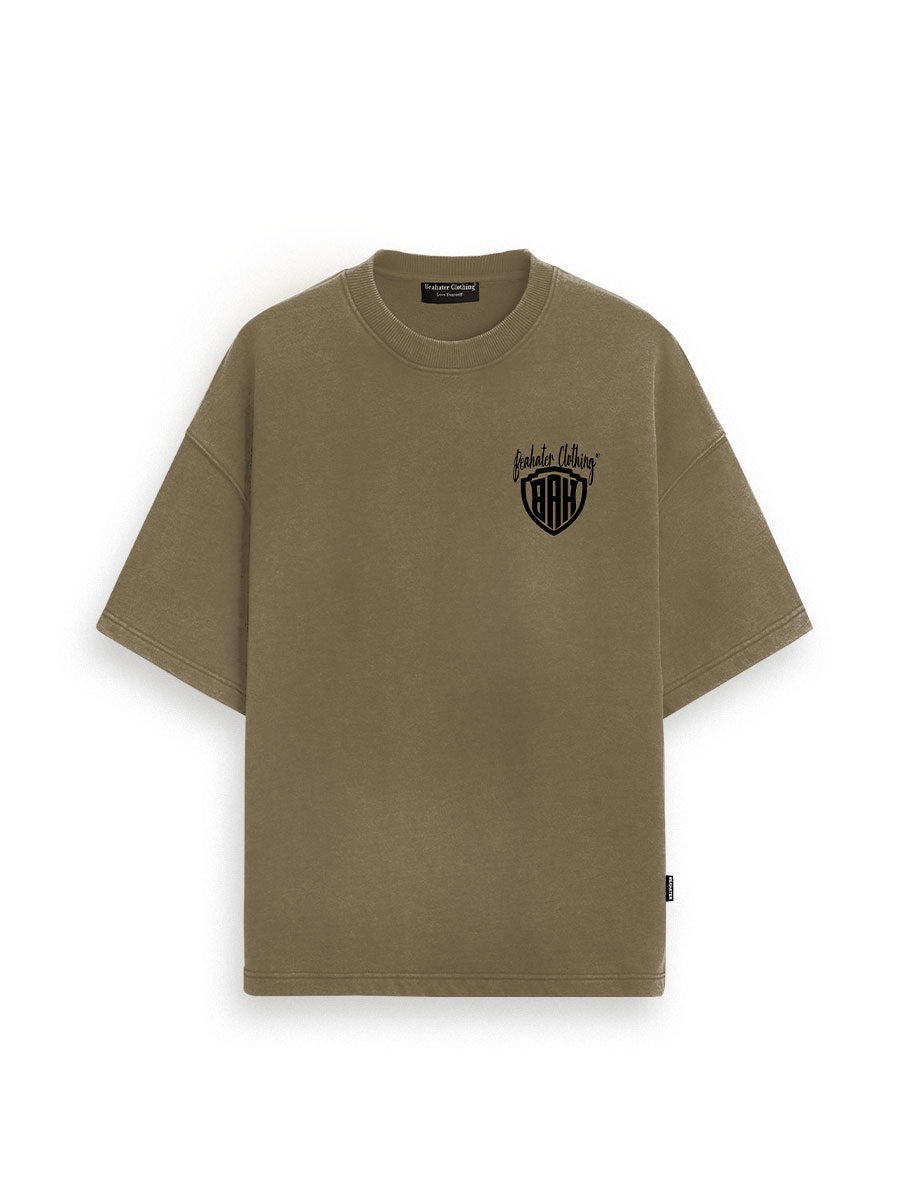 BEAHATER German Streetwear Oversized T-Shirt Mocha Mousse Braun – Herren Unisex Shirt aus 240 GSM Bio-Baumwolle mit Brust-Logo