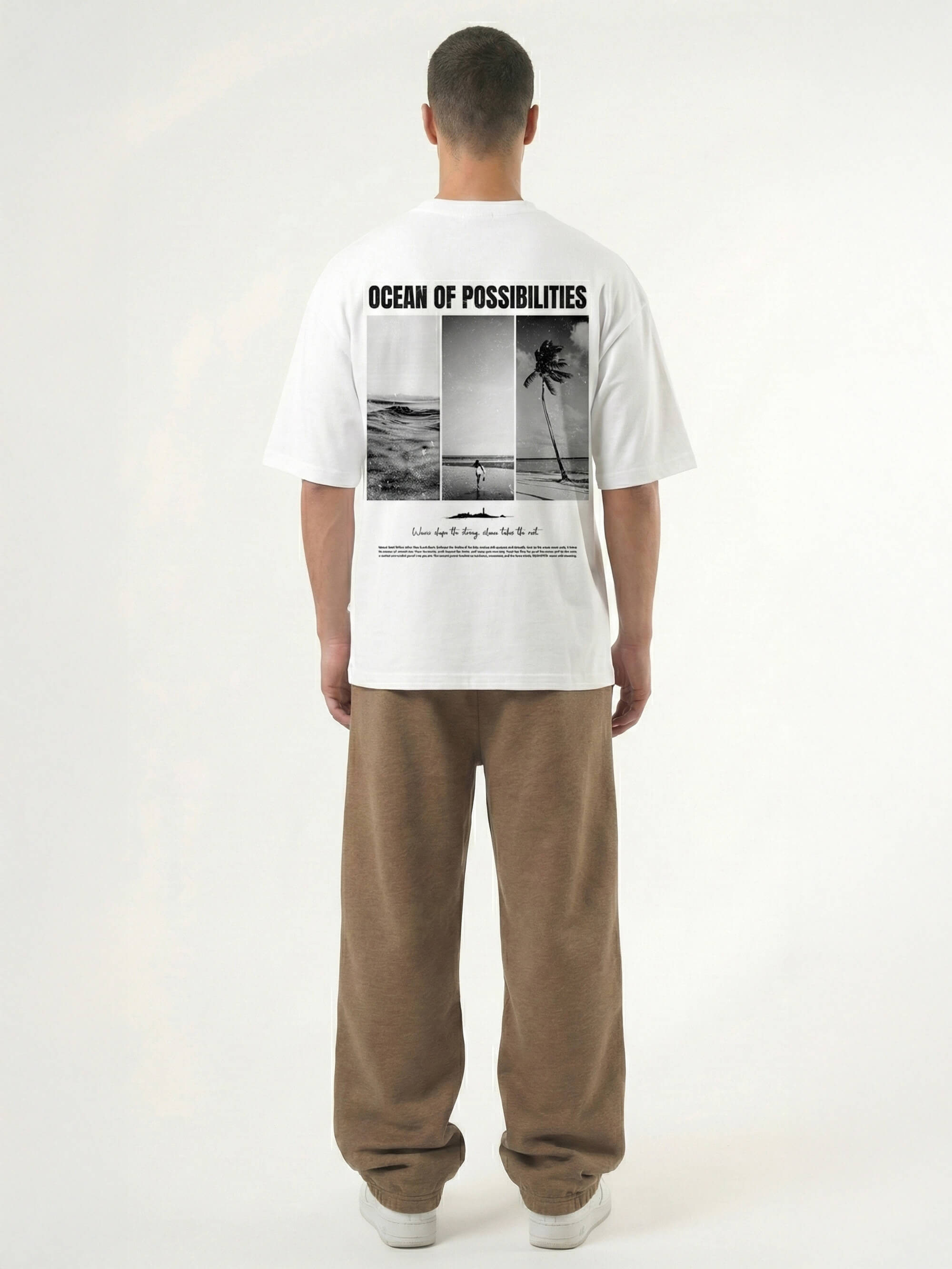 Baggy Jogger Sweatpants in Olive Green am männlichen Model, Frontansicht auf weißem Hintergrund, entspannter Baggy Fit mit elastischem Bund