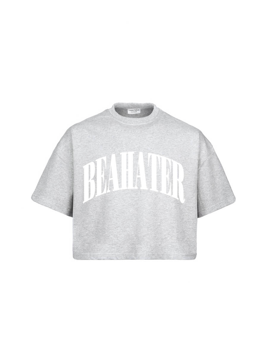 Cropped Oversized T-Shirt in Light Grey aus Bio-Baumwolle von BEAHATER, Produktfoto freigestellt
