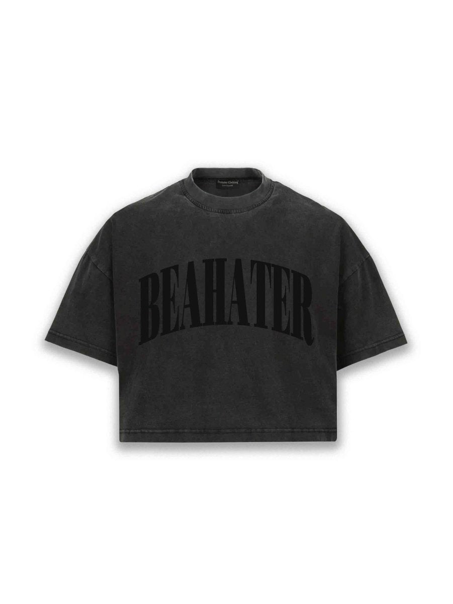 Vintage Black Cropped Oversized T-Shirt - BEAHATER Clothing