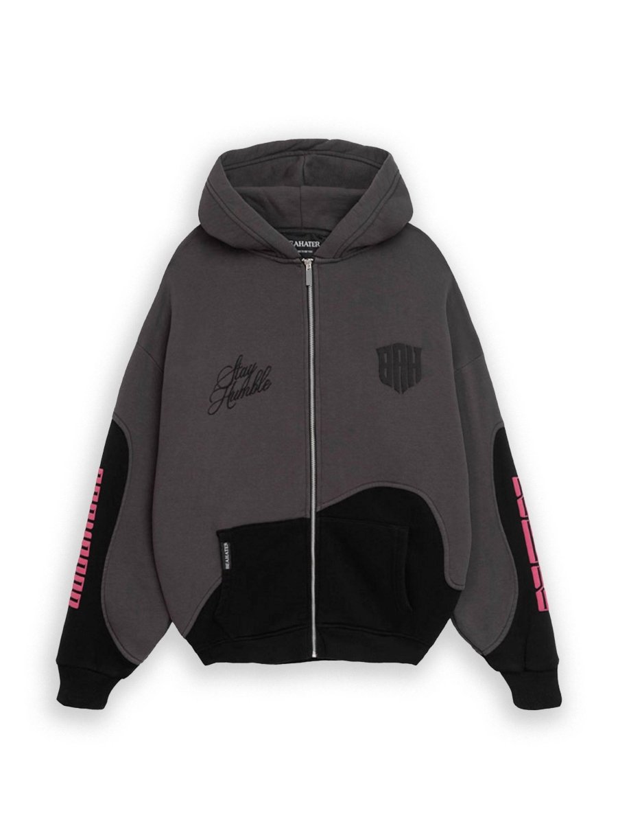 Zip Hoodie Oversized, gesticktes Stay Humble Logo, Puff-Print vorne, doppellagige Kapuze, 360 GSM Material, Damen und Herren Hoodie