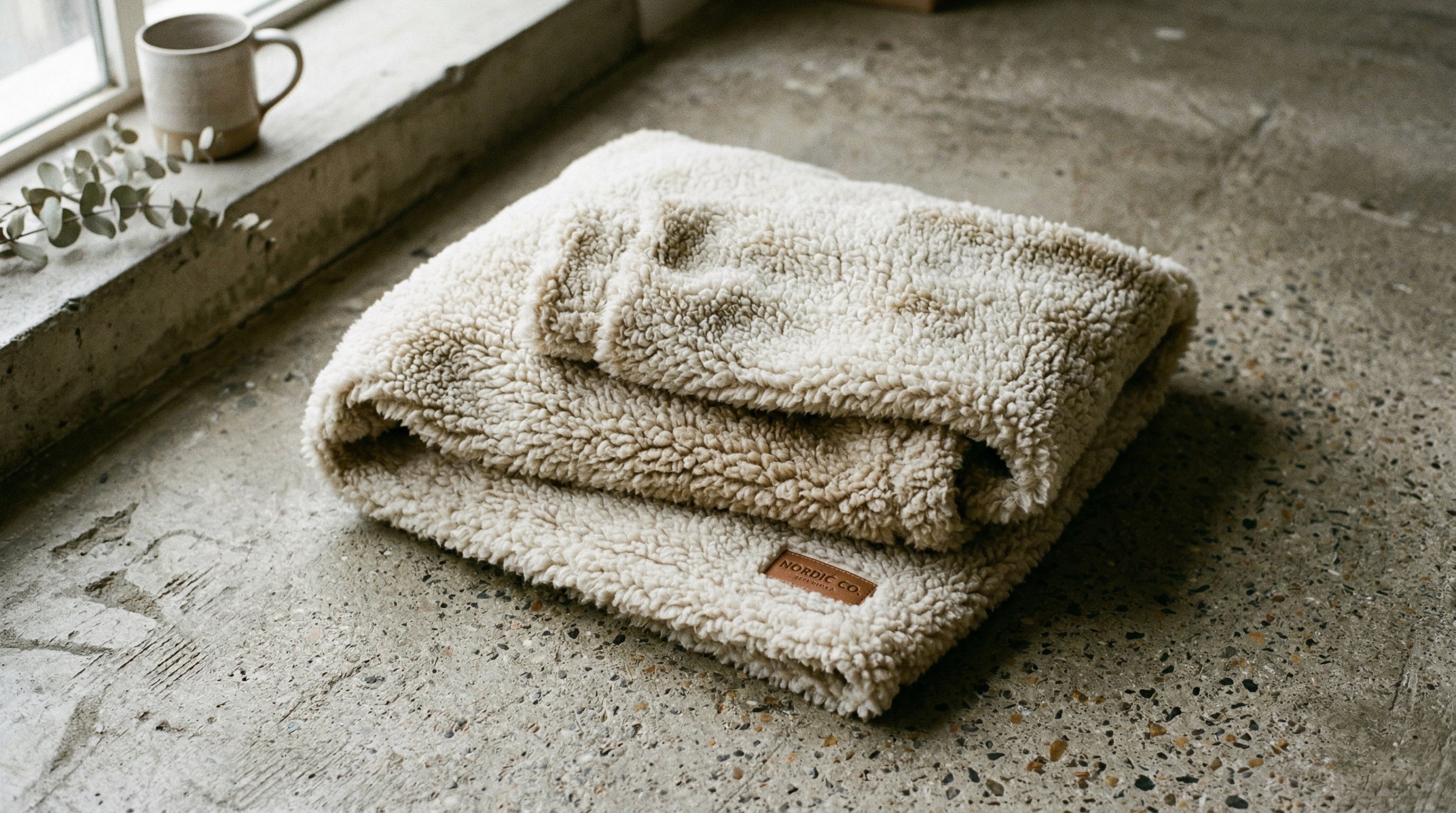 Fleece Jacke Herren Streetwear – Sherpa Fleece Textur Detail auf Beton