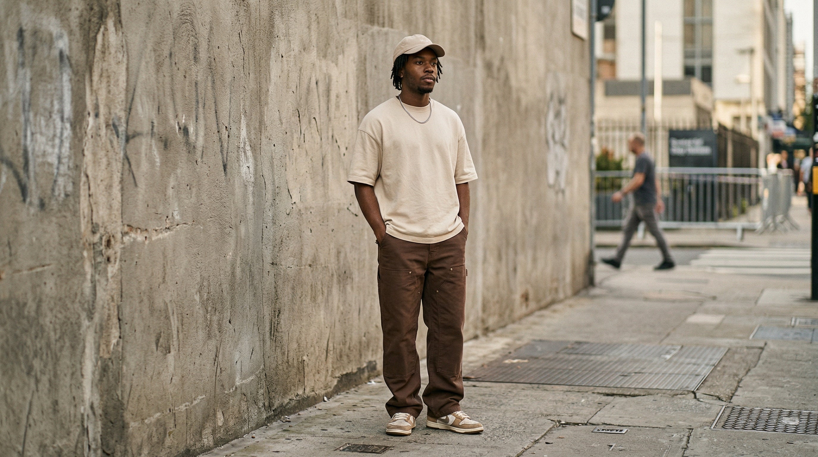 Mocha Mousse Streetwear Look Braun Tonal Urban Sidewalk Look