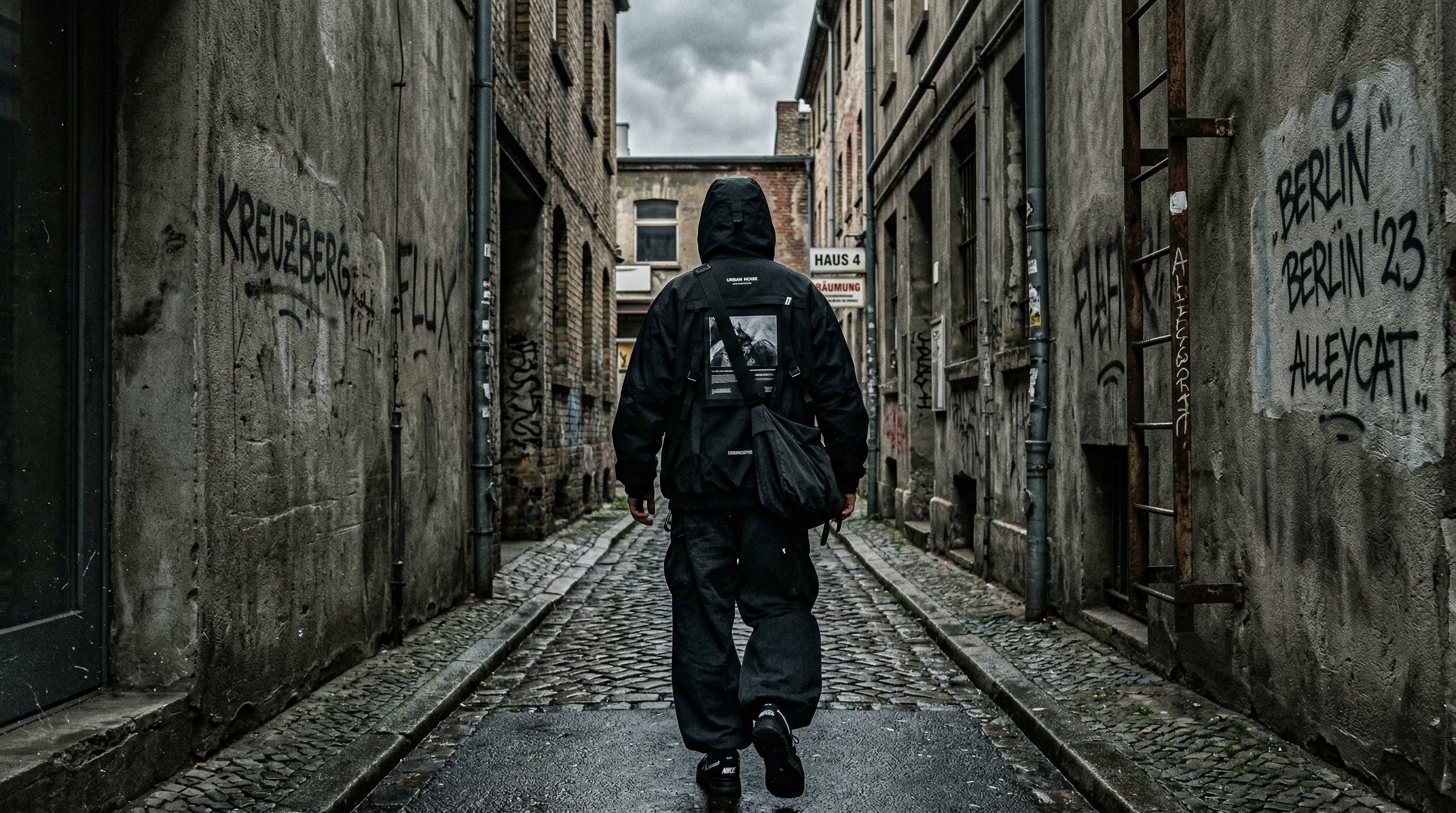 Streetwear Marken wie LFDY – urbaner Alleyway, oversized Silhouette