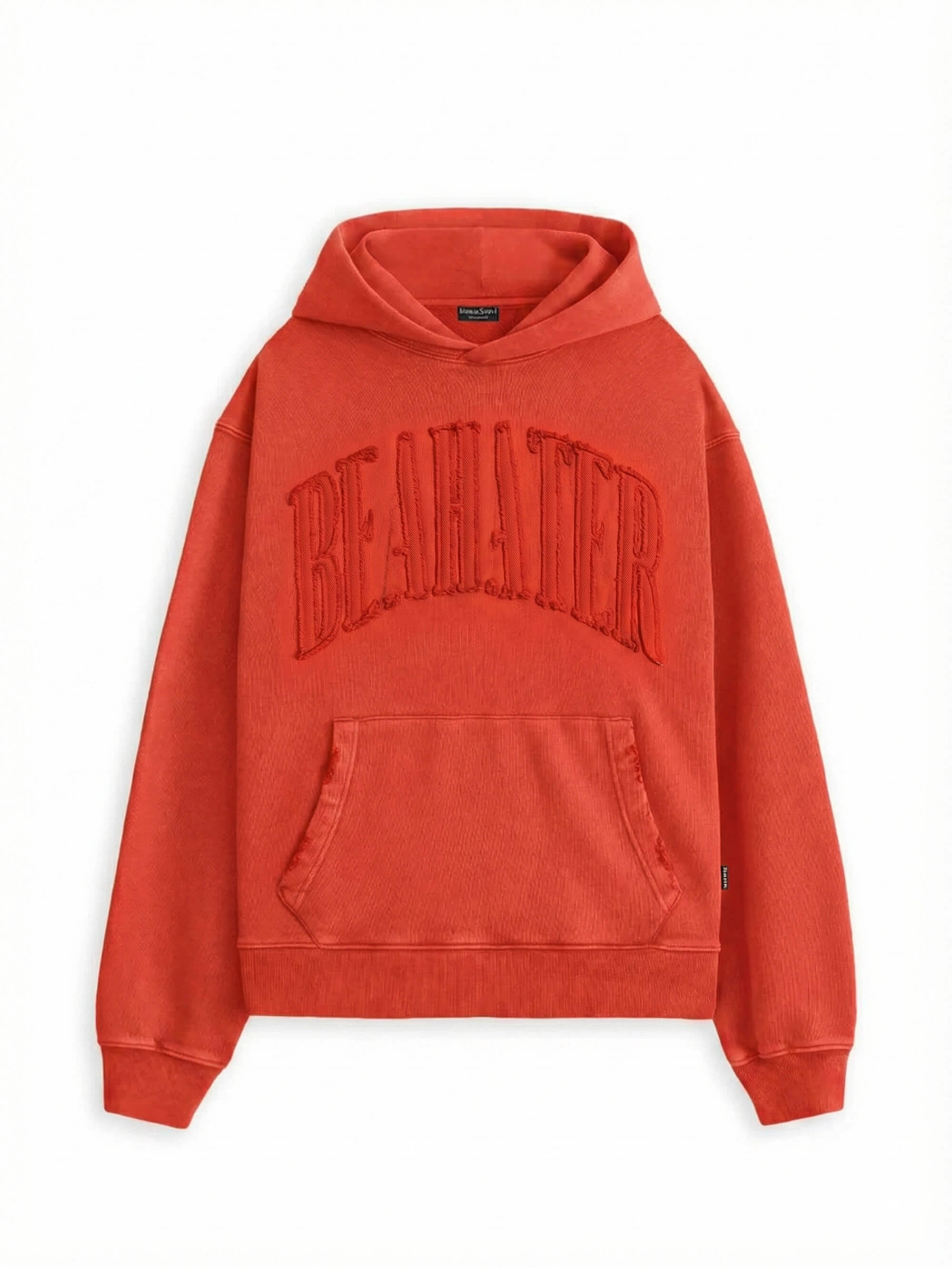 Heavyweight Oversized Hoodie in Vintage Red mit Washed Finish und BEAHATER 2D Stickerei