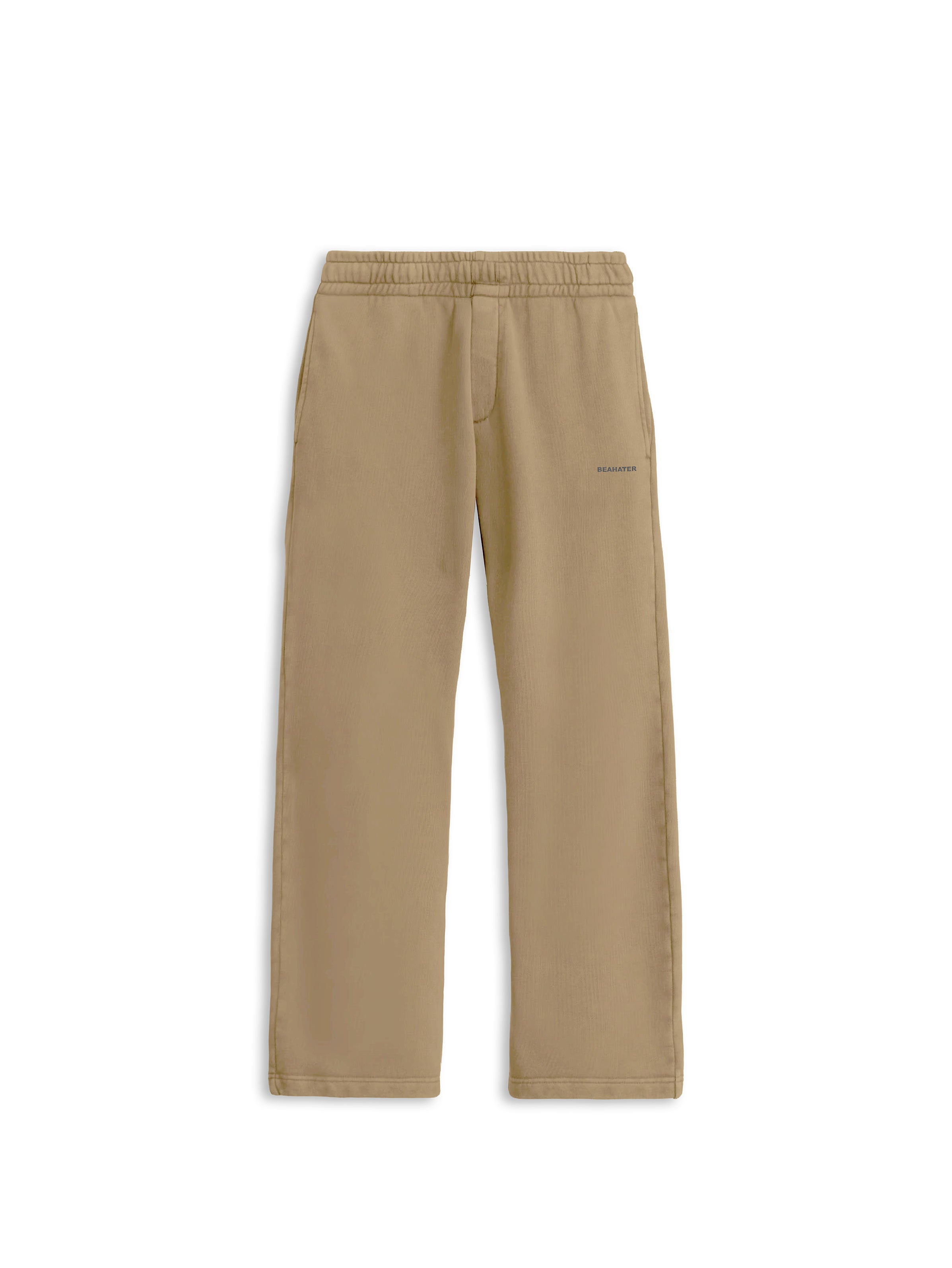 Open Leg Jogger in Washed Mocha Mousse aus schwerem 480 g/m² French Terry mit offenem Beinabschluss und lockerem Fit