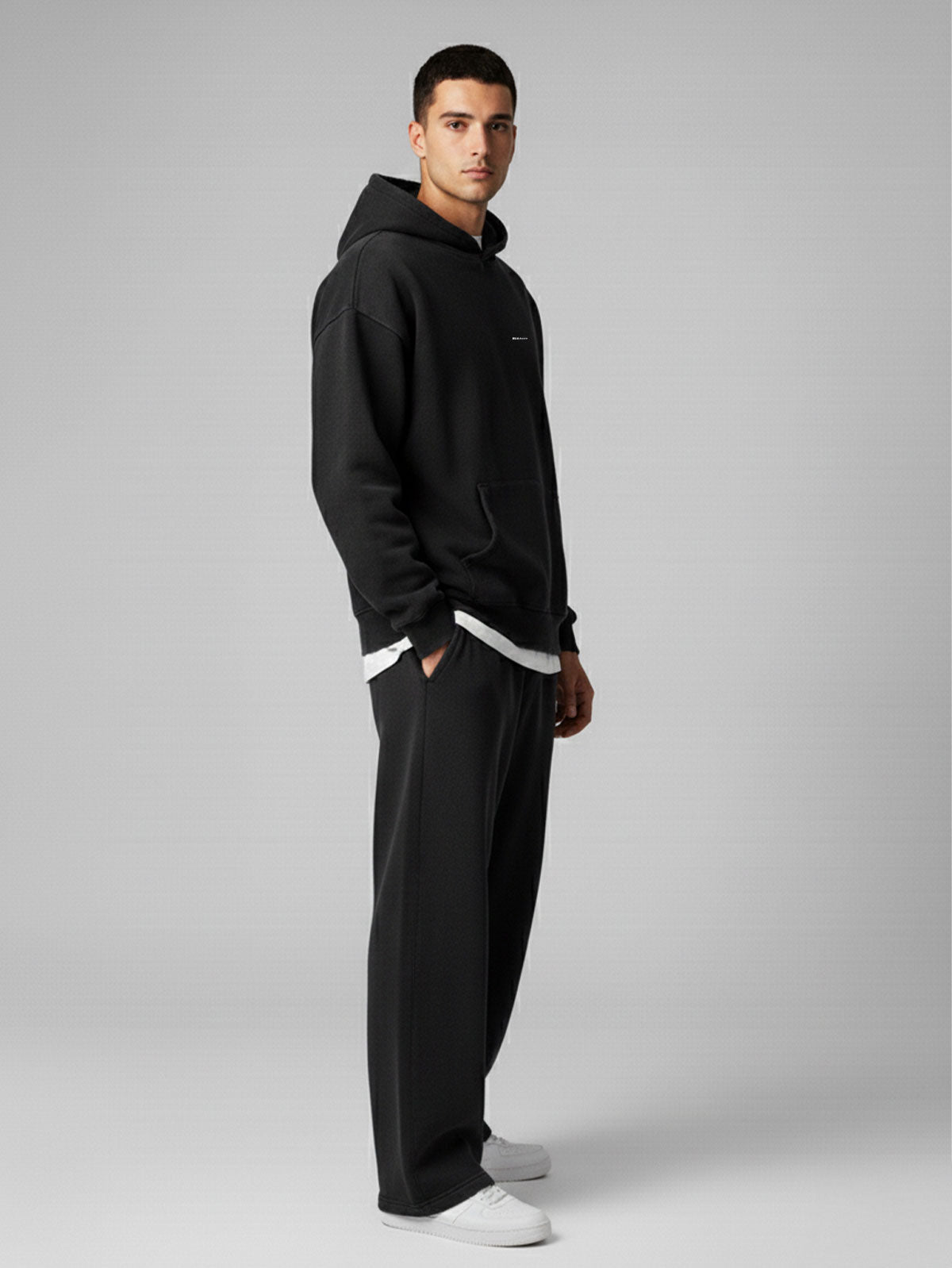 Oversized Hoodie Black – Heavy French Terry, Stickerei, Vintage Washed Look 