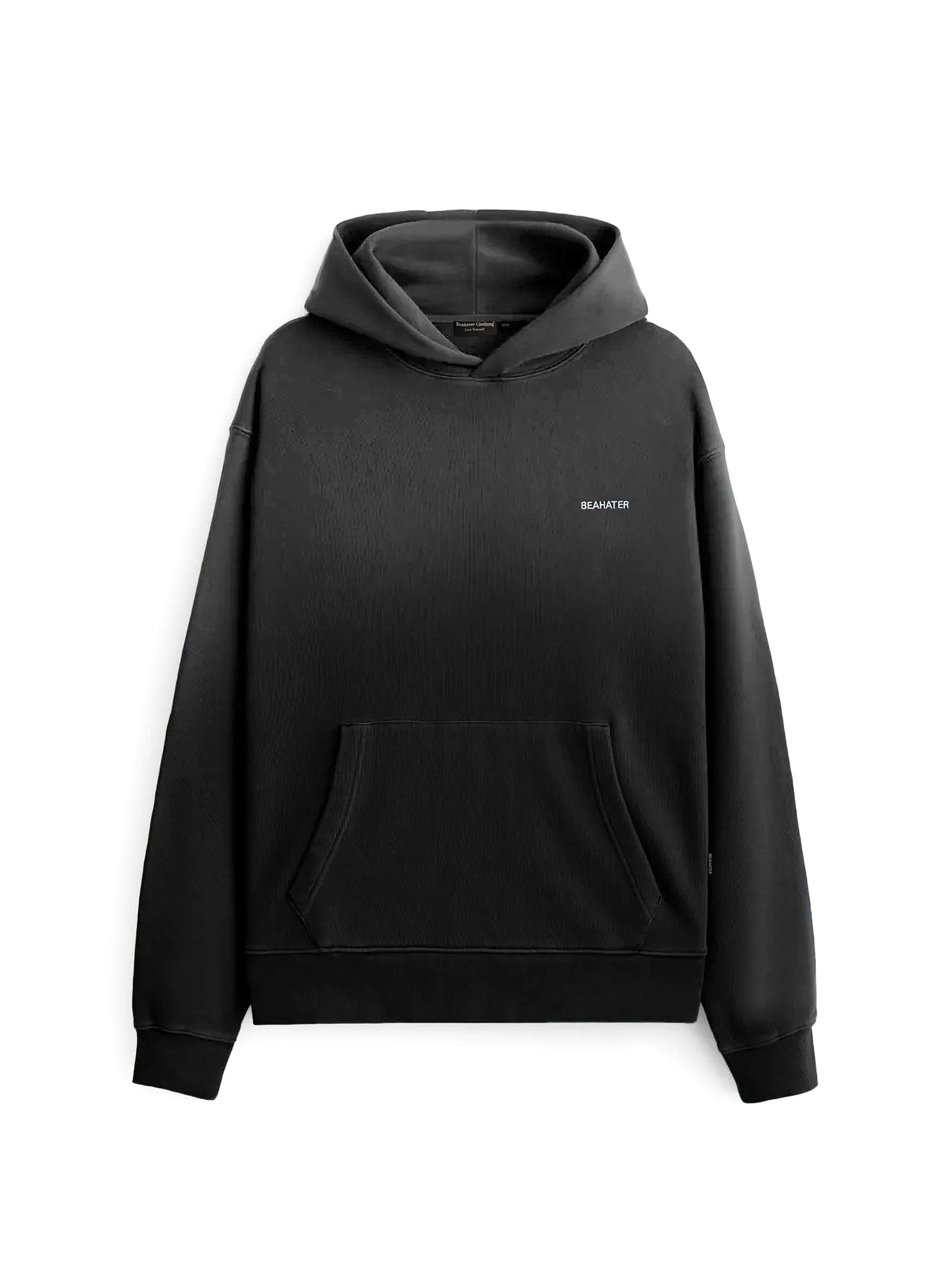 Oversized Hoodie Schwarz Vorderseite – Heavy French Terry, 2D-Stickerei, Vintage Washed Look