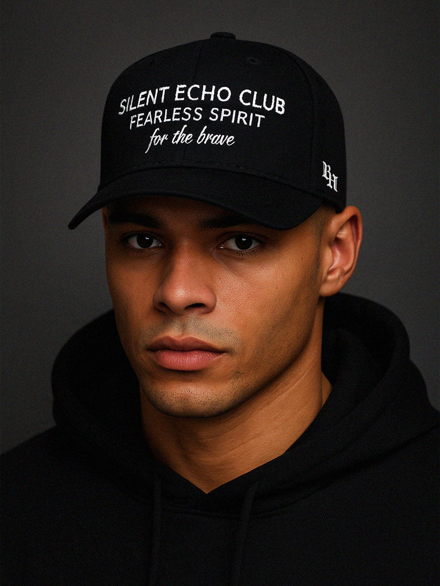 SILENT ECHO CLUB CAP BLACK - BEAHATER Clothing Model 